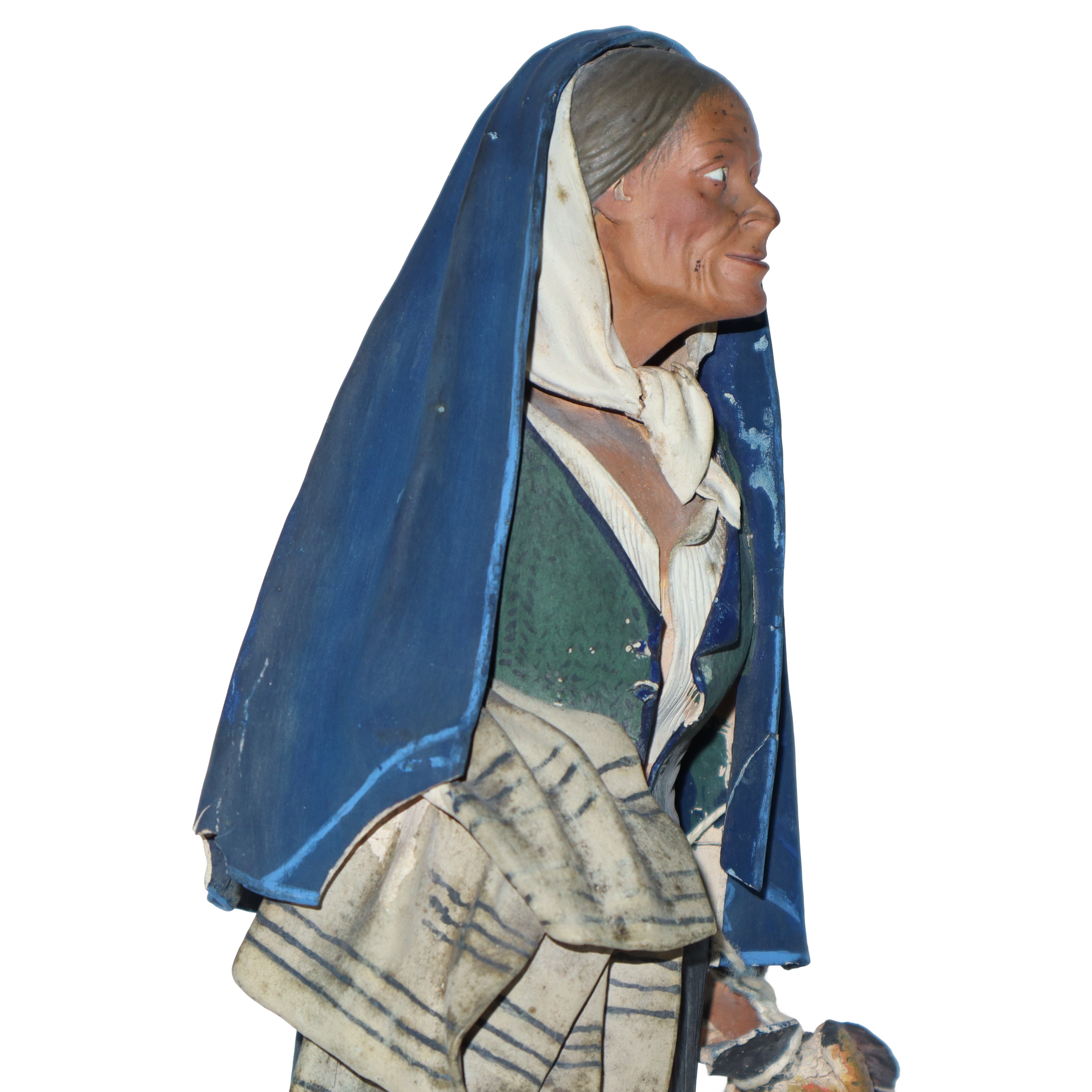 Gruppo di n. 3 figurine in terracotta di Caltagirone raffiguranti Contadini in teca di legno
