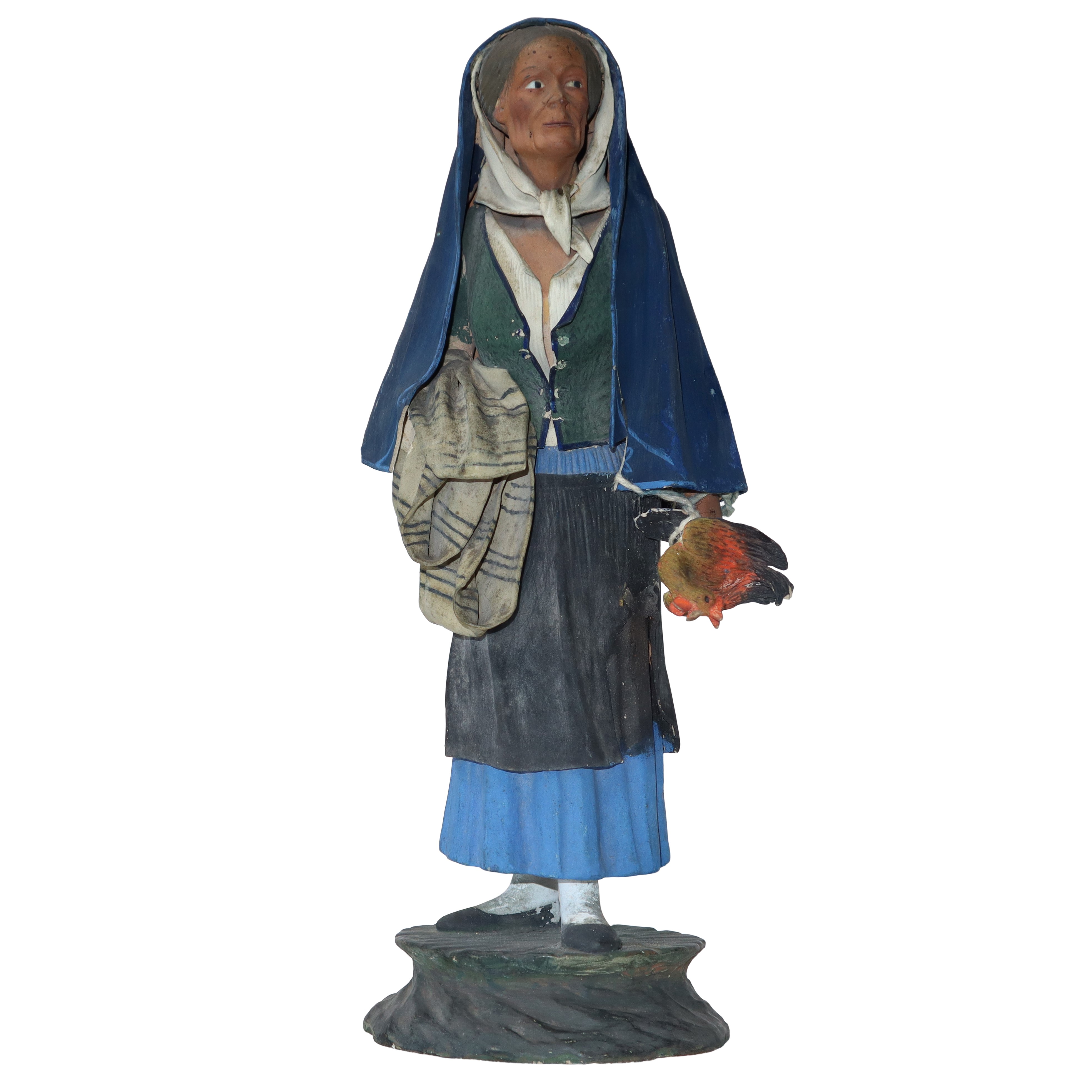 Gruppo di n. 3 figurine in terracotta di Caltagirone raffiguranti Contadini in teca di legno