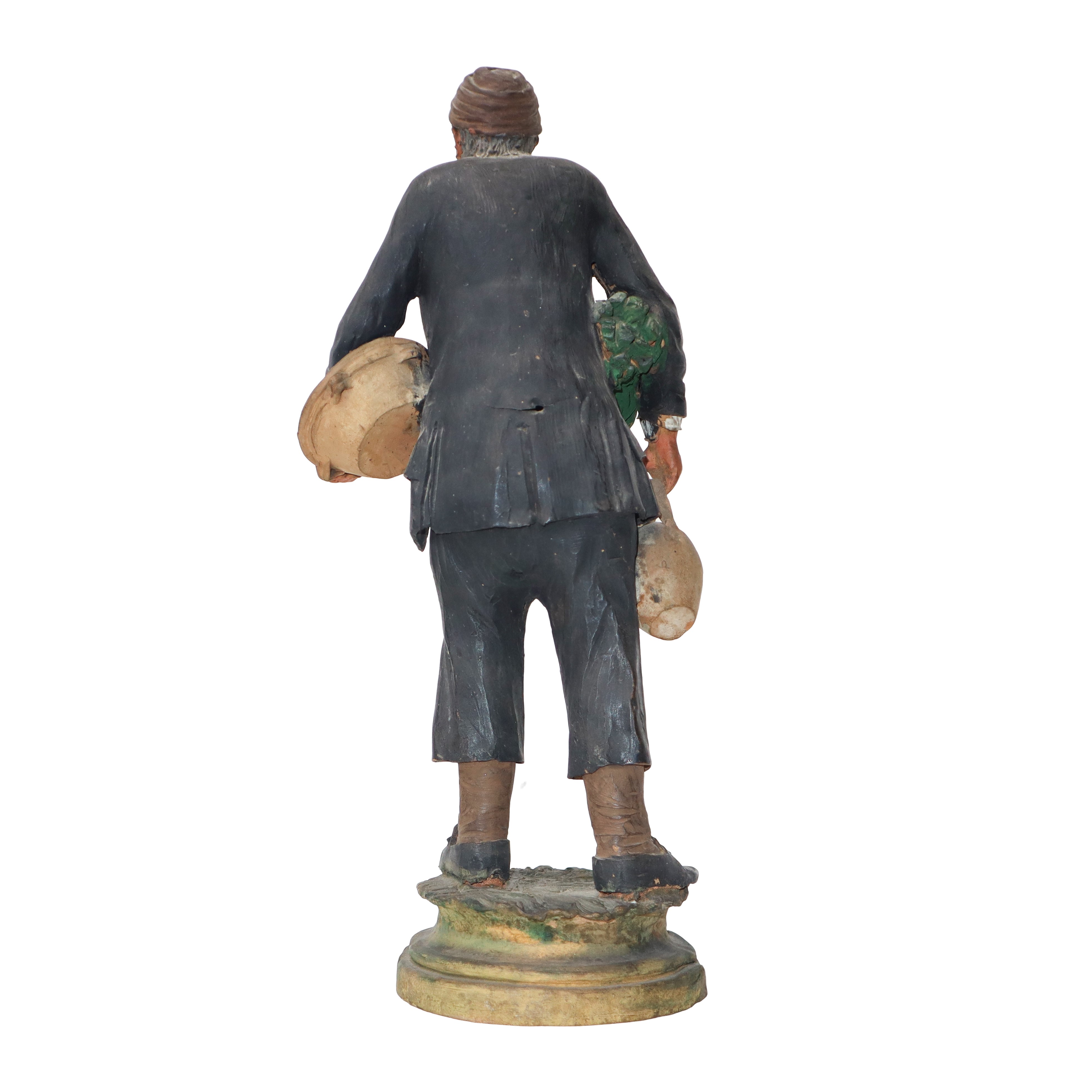 Gruppo di n. 3 figurine in terracotta di Caltagirone raffiguranti Contadini in teca di legno