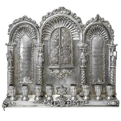 Lampada Menorah per Hanukkah in argento, con stella di David e otto candelieri