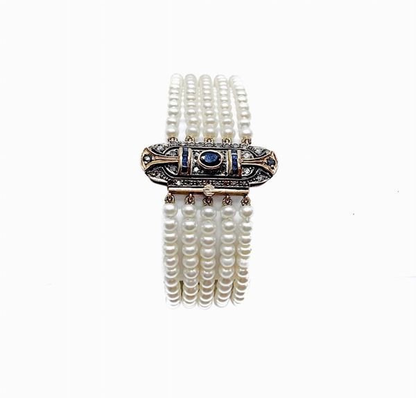 Beaded Bracelet / river and closure in gold / low arg. Zaff.

