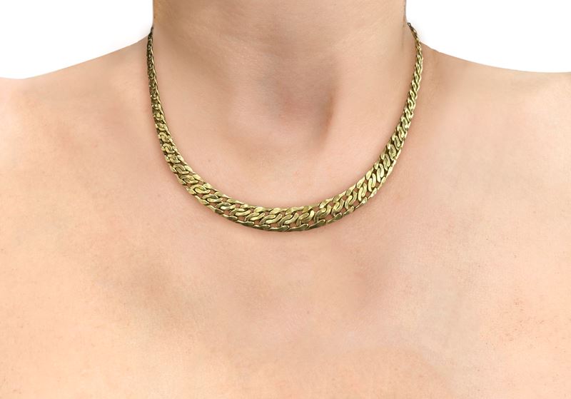 Collana in oro giallo 750 con maglia groumette piatta