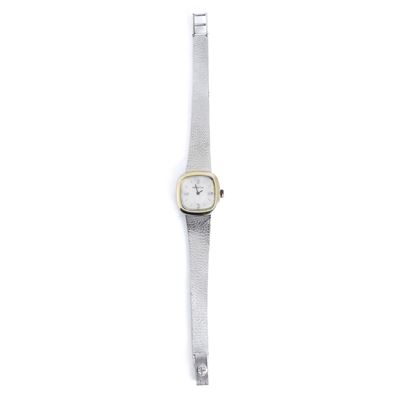 Orologio da donna in oro bianco 750 spazzolato con quadrante in oro giallo, anni '60