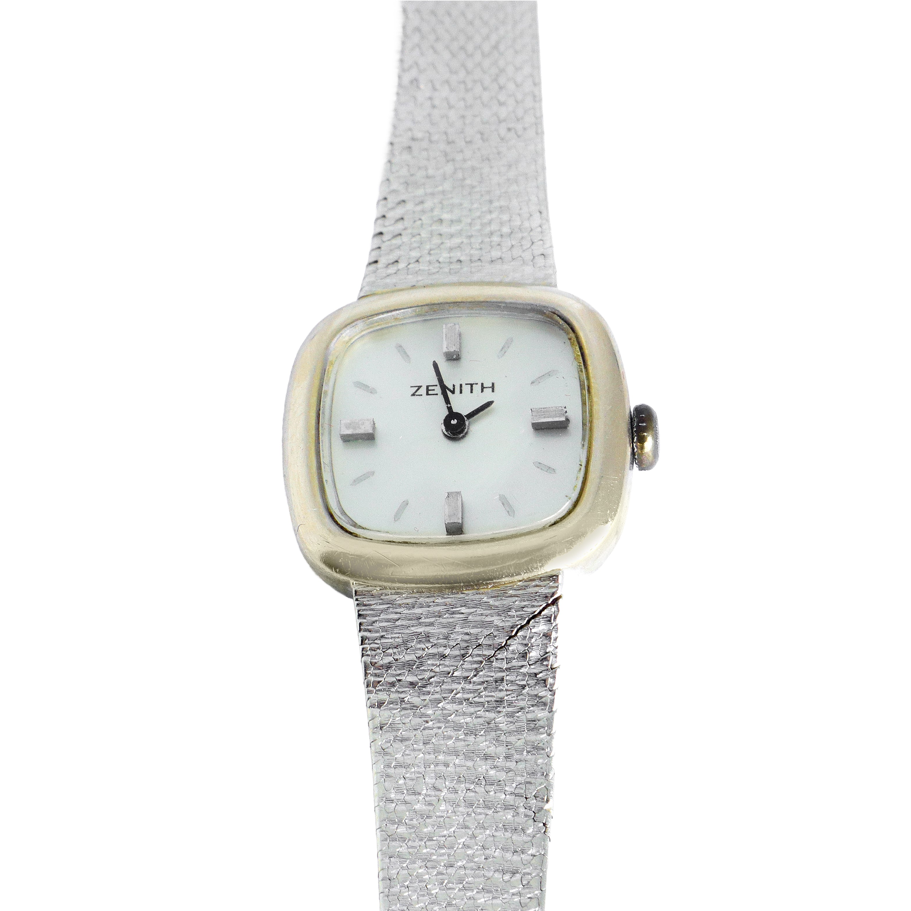 Orologio da donna in oro bianco 750 spazzolato con quadrante in oro giallo, anni '60