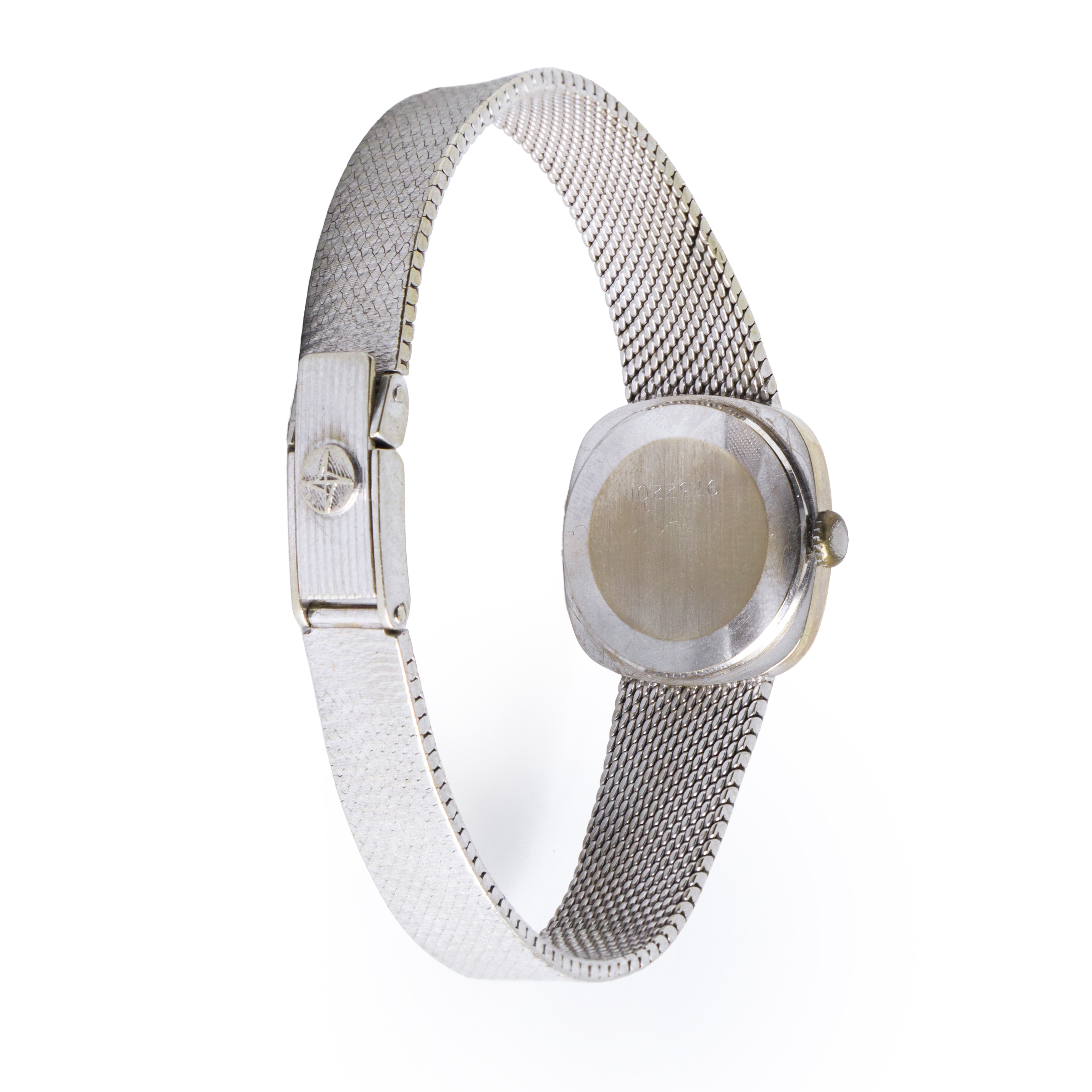 Orologio da donna in oro bianco 750 spazzolato con quadrante in oro giallo, anni '60