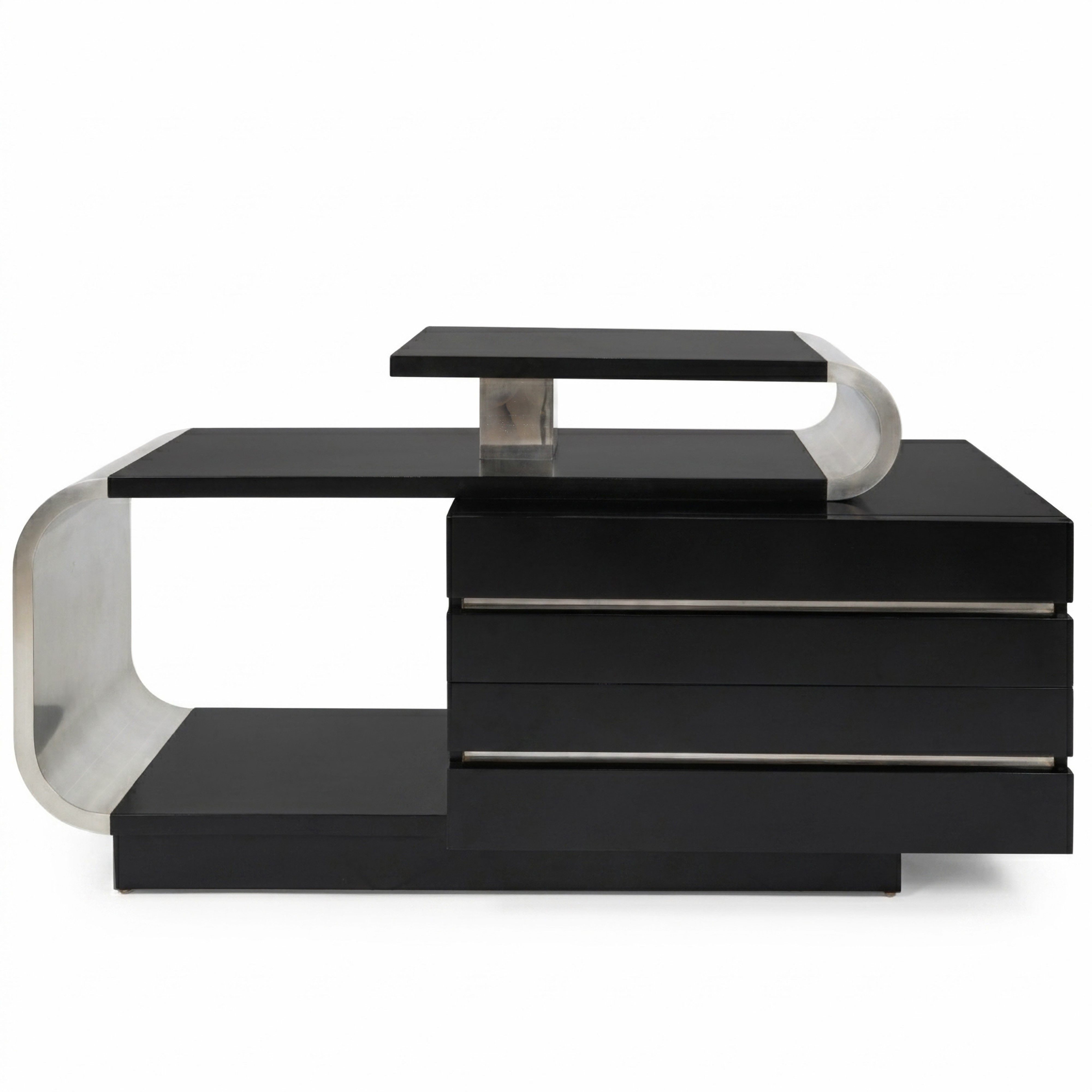 Credenza asimmetrica laccata nera e cromata