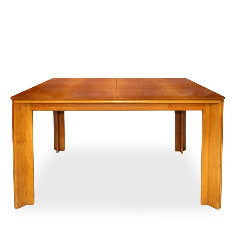 Tavolo allungabile modello "Mou" con struttura e piano in legno impiallacciato, allungo in legno ...