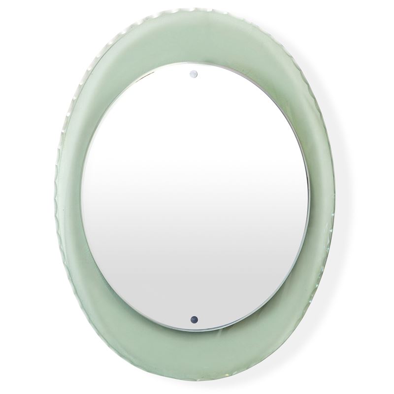 Specchio ovale molato con sfondo acquamarina