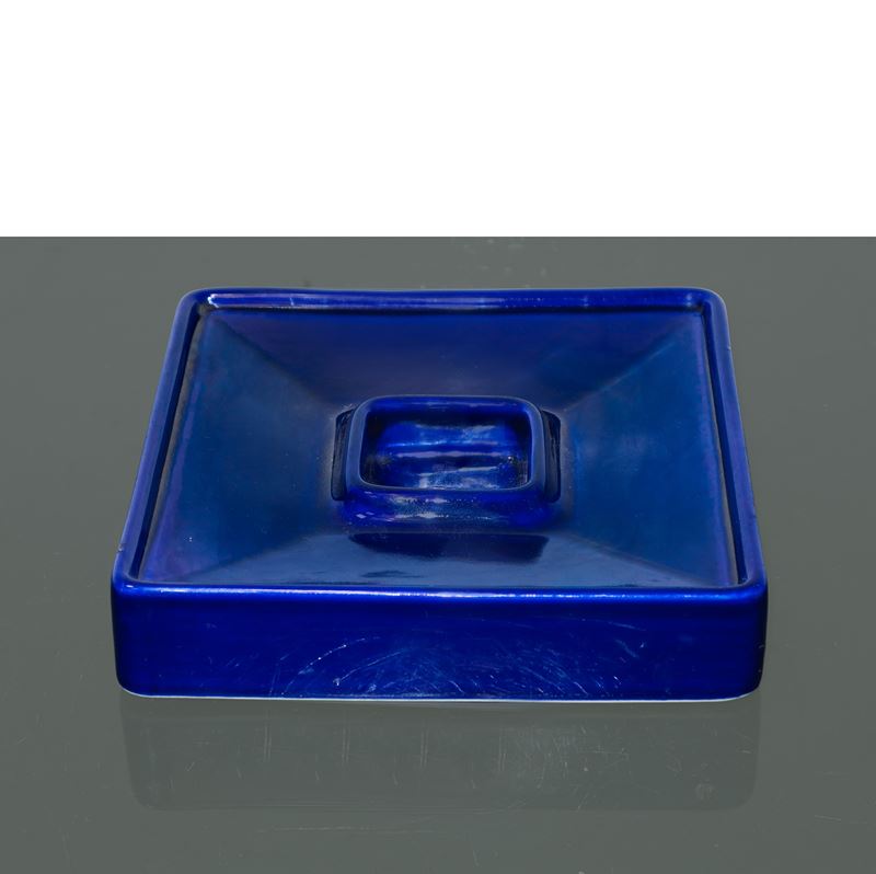 Posacenere quadrato in ceramica blu cobalto