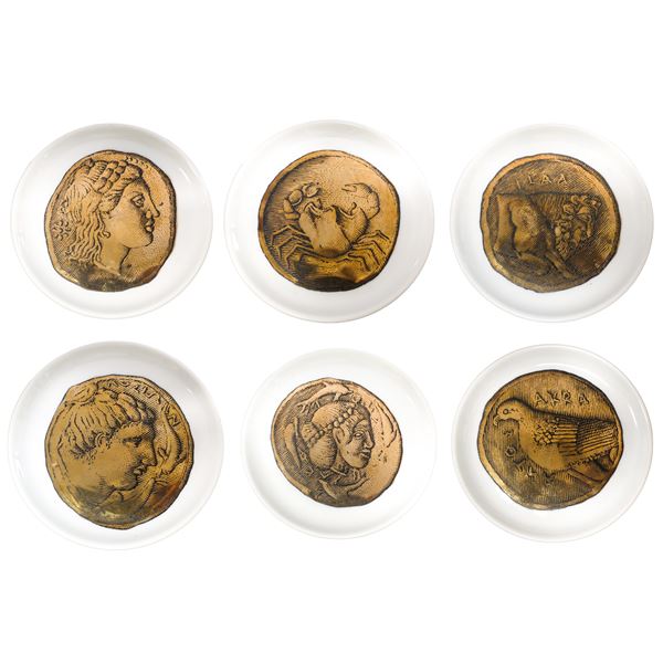 Piero Fornasetti - N 6 piattini ornamentali Fornasetti "Banca di Messina"