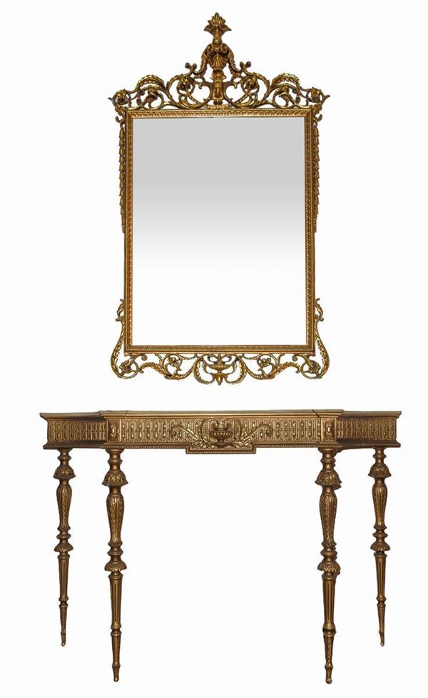 Console with golden mirror