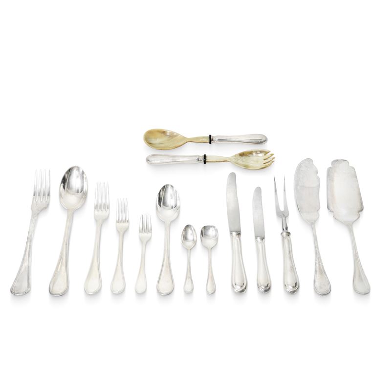 Servizio di posate da 12 in argento 800 (- 24 forchette gr. 1484 - 12 forchettine frutta gr. 502 ...