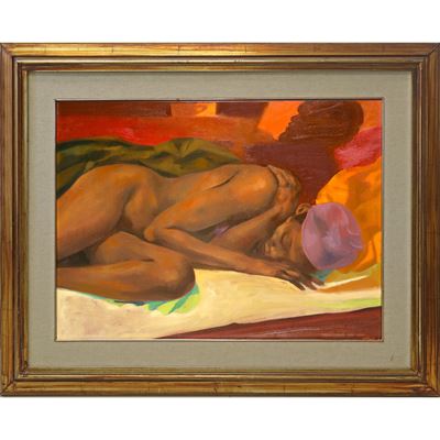 Donna distesa, olio su tela