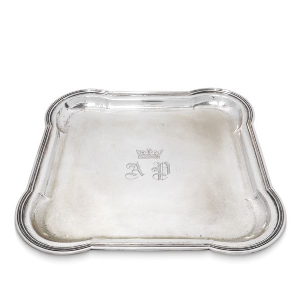 800 silver tray with initials and crown