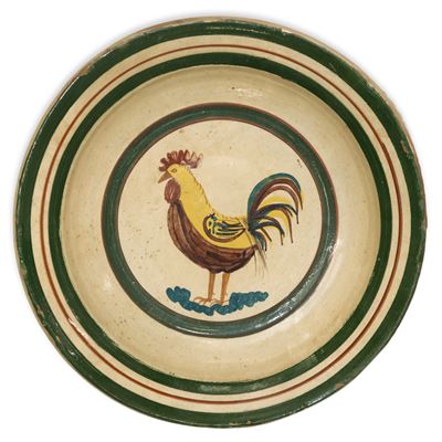 Piatto in Ceramica di Patti con Raffigurazione di Gallo