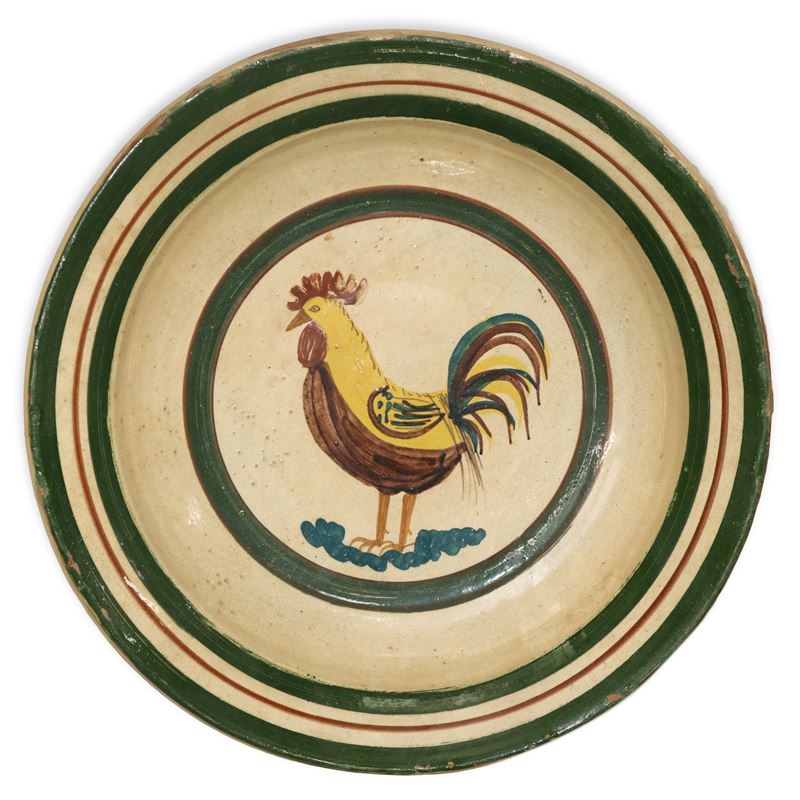 Piatto in Ceramica di Patti con Raffigurazione di Gallo