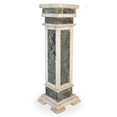 Colonna in Marmo Bianco con Inserti in Marmo Serpentino