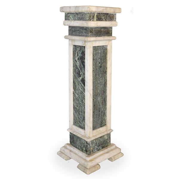 White marble column with serpentine marble inserts