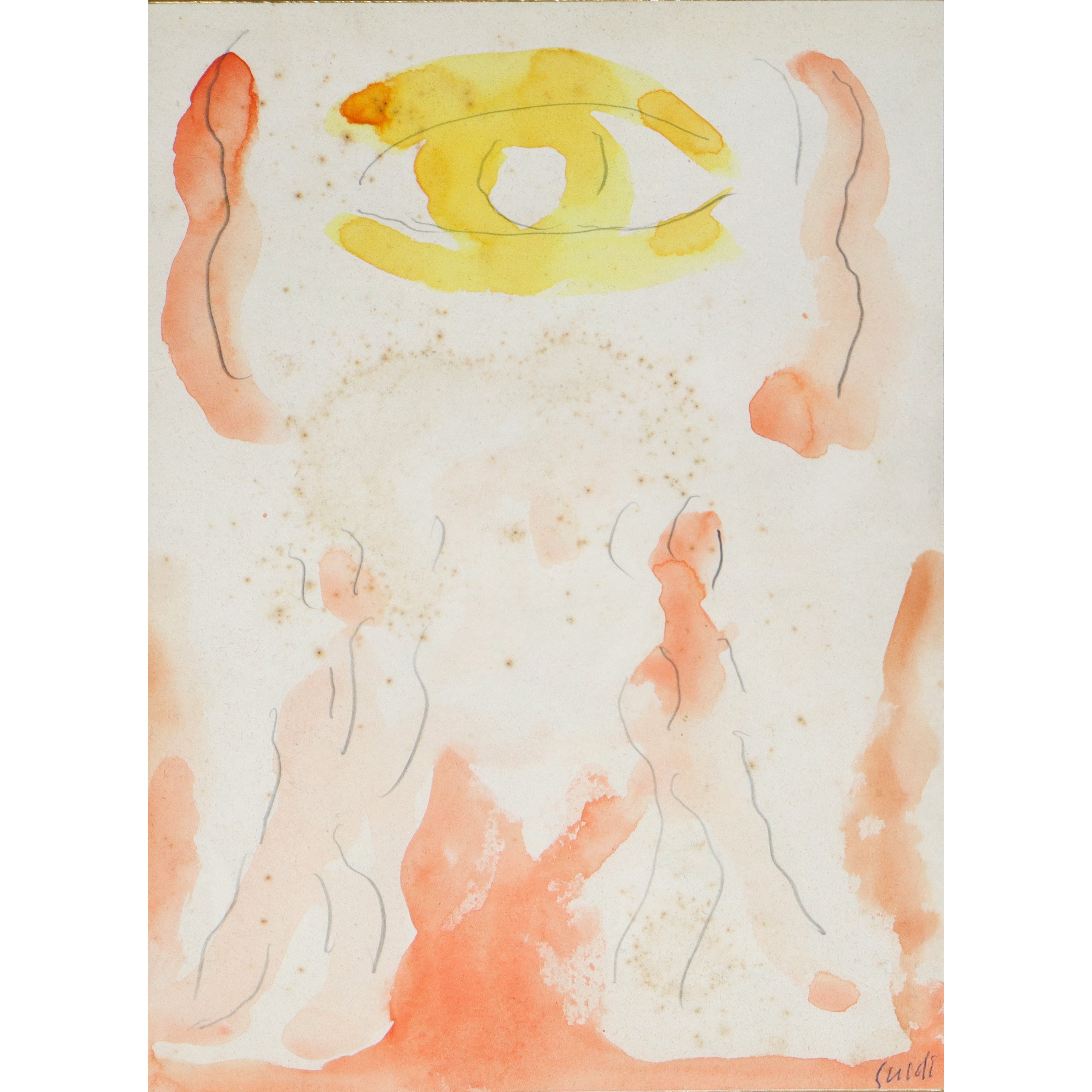 Virgilio Guidi - Occhio giallo (senza titolo), grafite e acquerello su carta
