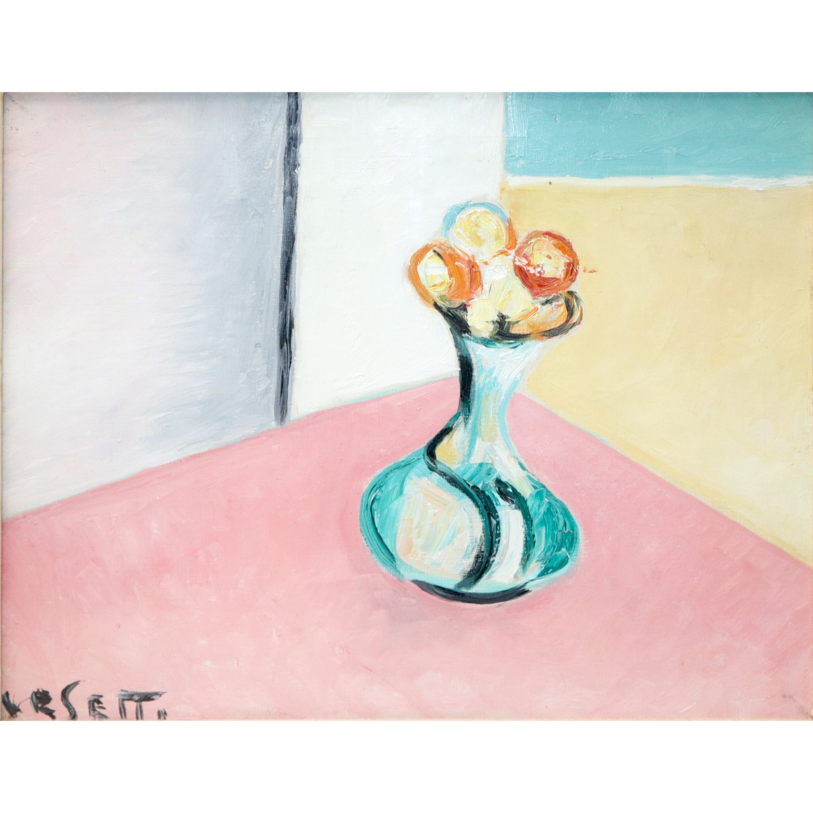 Giuseppe Cesetti - Vaso di fiori, olio su tela (XX secolo)