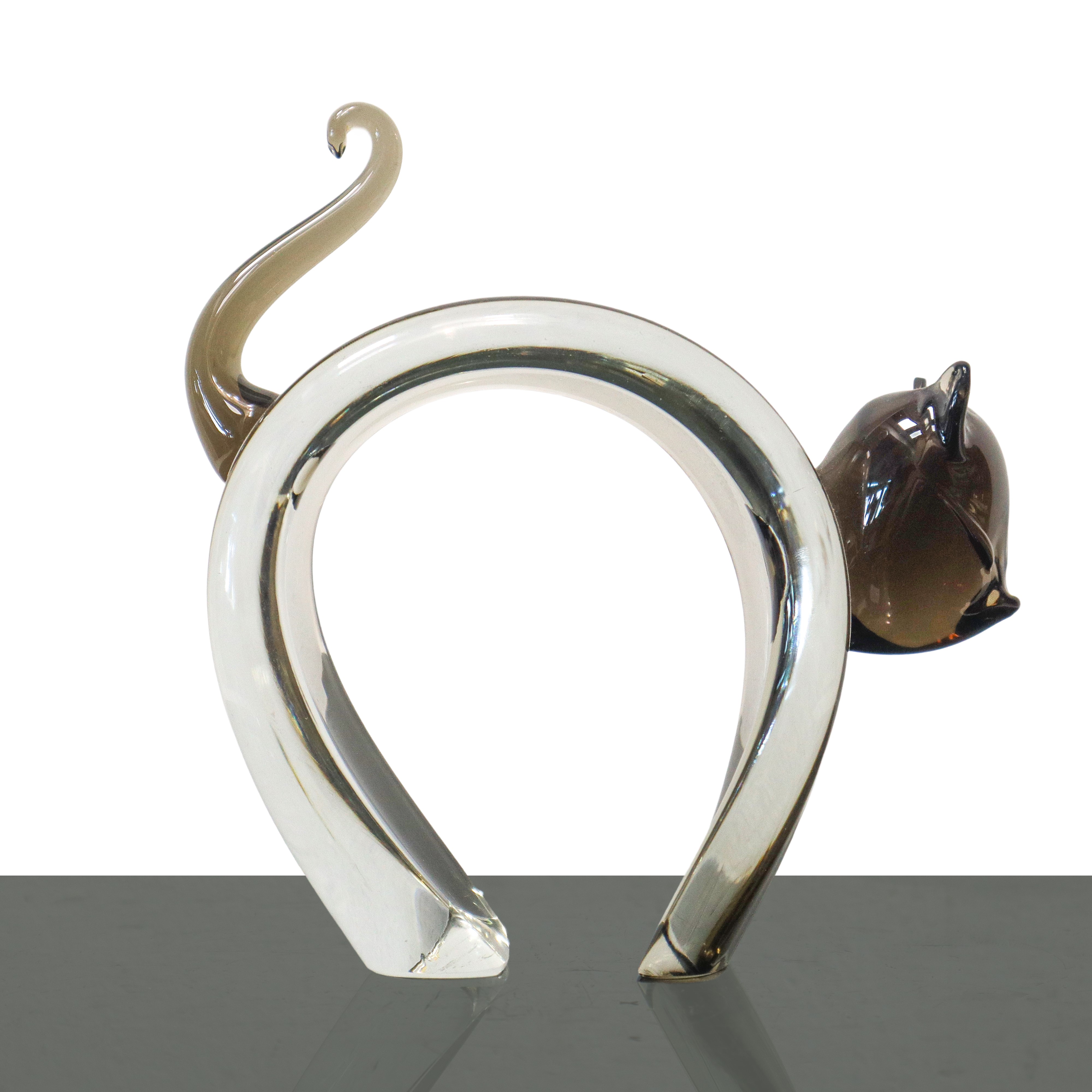 Licio Zanetti - Gatto stilizzato in vetro di Murano nero fumé
