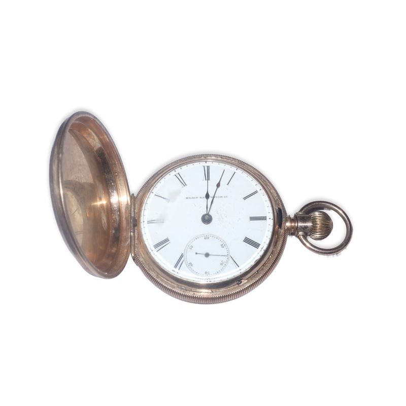 Elgin National Watch Company - Orologio da tasca in oro 18 kt con fronte e retro decorati a intar...