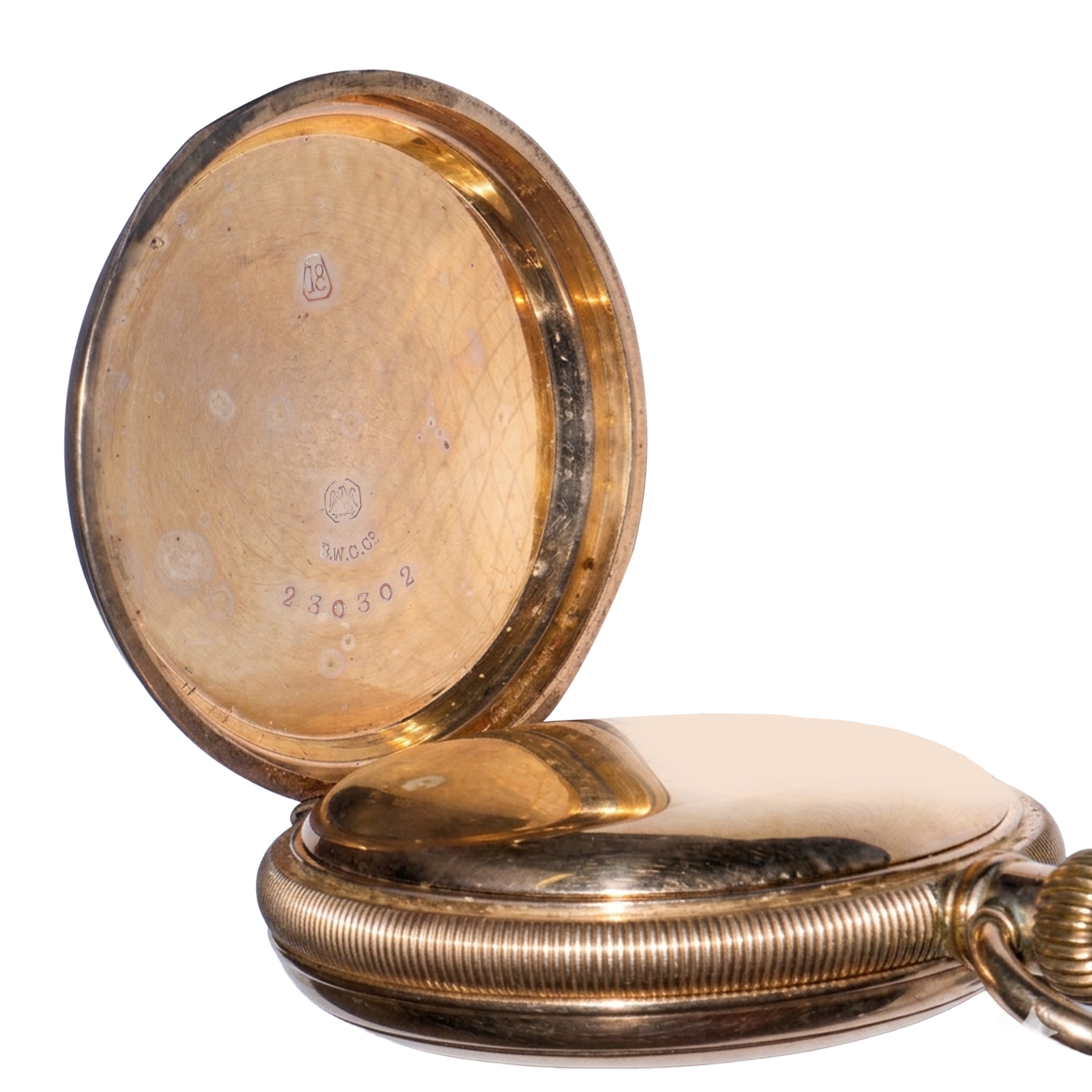 Elgin National Watch Company - Orologio da tasca in oro 18 kt con fronte e retro decorati a intar...