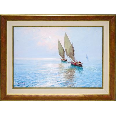 Barche a vela, olio su tela (XX secolo)