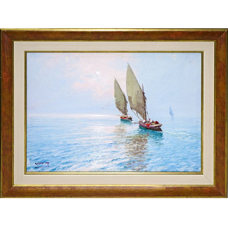 Barche a vela, olio su tela (XX secolo)