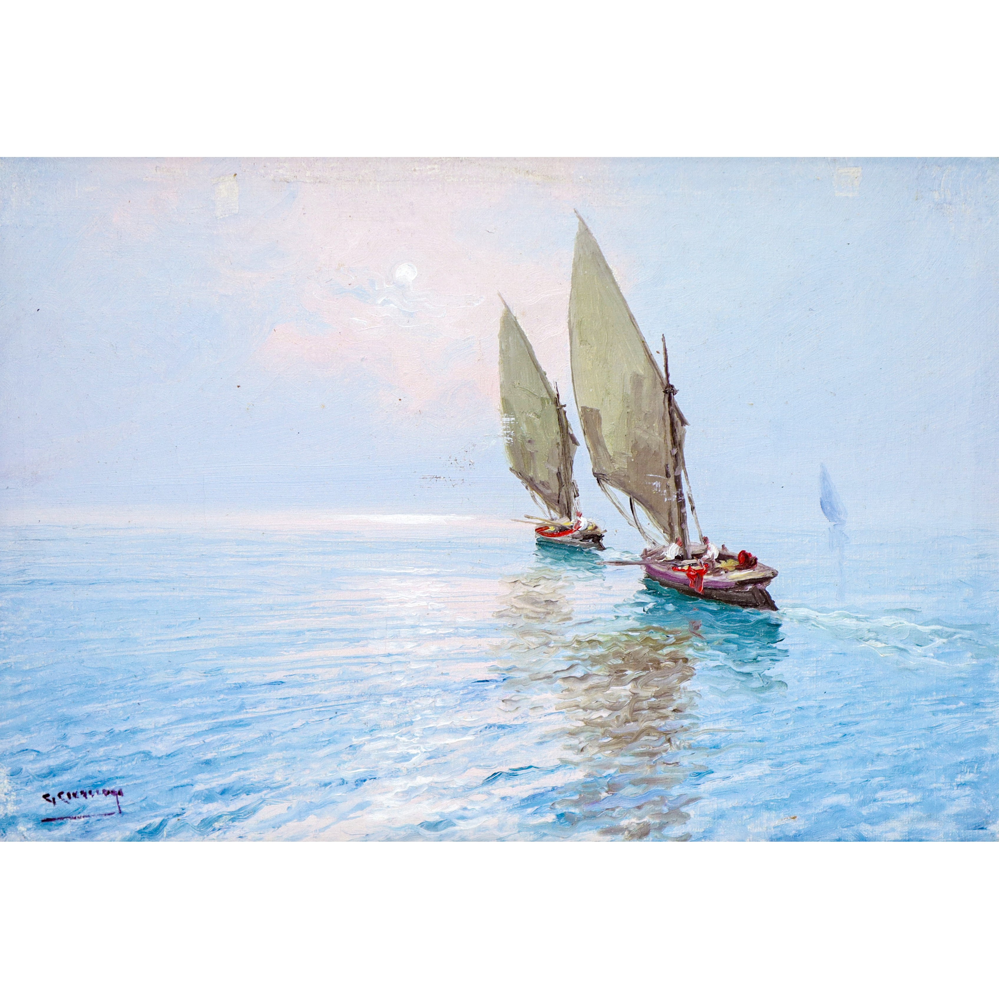 Barche a vela, olio su tela (XX secolo)
