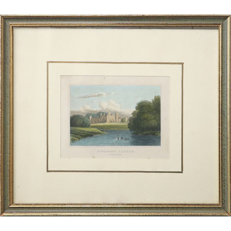 Sundorne Castle - Shropshire, incisione colorata, circa 1820