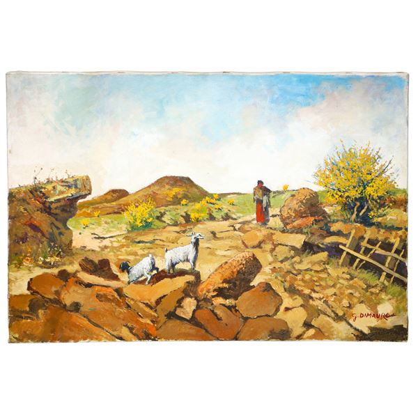 Paesaggio agreste con capre