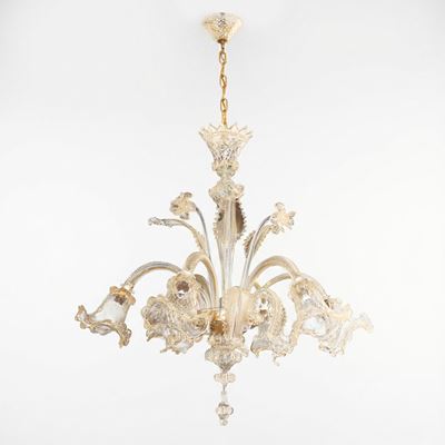 Lampadario in vetro di Murano a 6 luci, dimensioni 120x80 cm (senza catena) e 82x80 cm