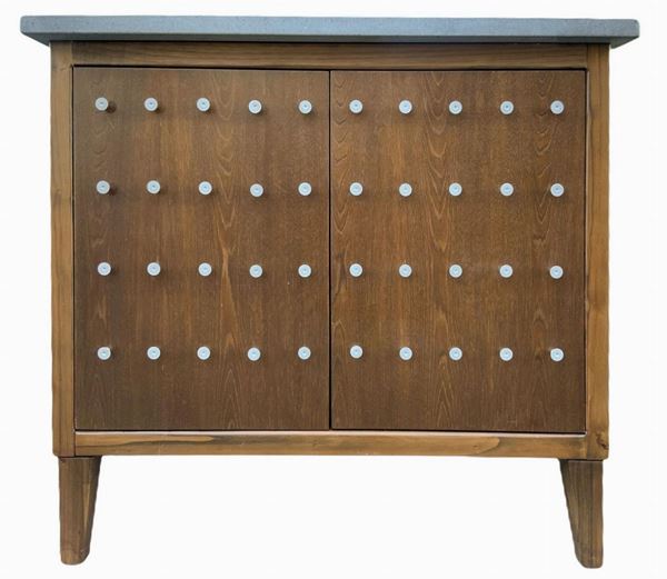 Two-door walnut furniture with studs on the front, lava stone top. H CM 88. Width CM 97. Depth Depth & Agrave CM 59 h 88. ...