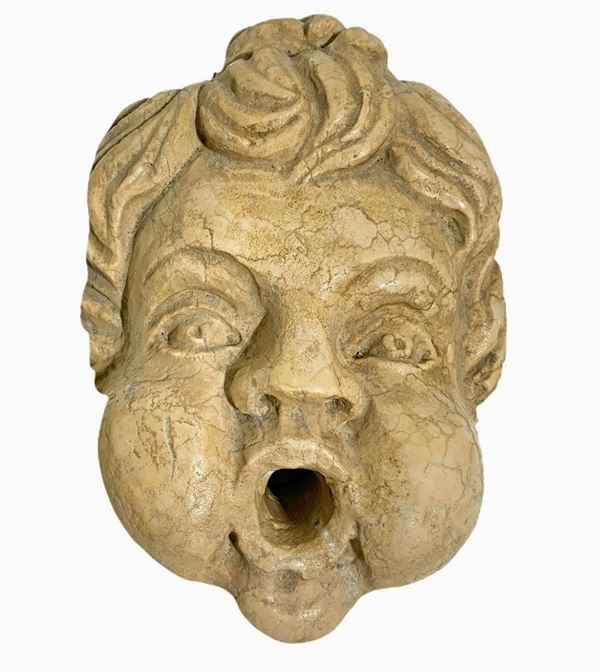 EOLE HEAD FONTANIOLE IN MARBLE TRAVERTINO FROM THE XVIII CENTURY. & NBSP H CM 27 x 20 x 10