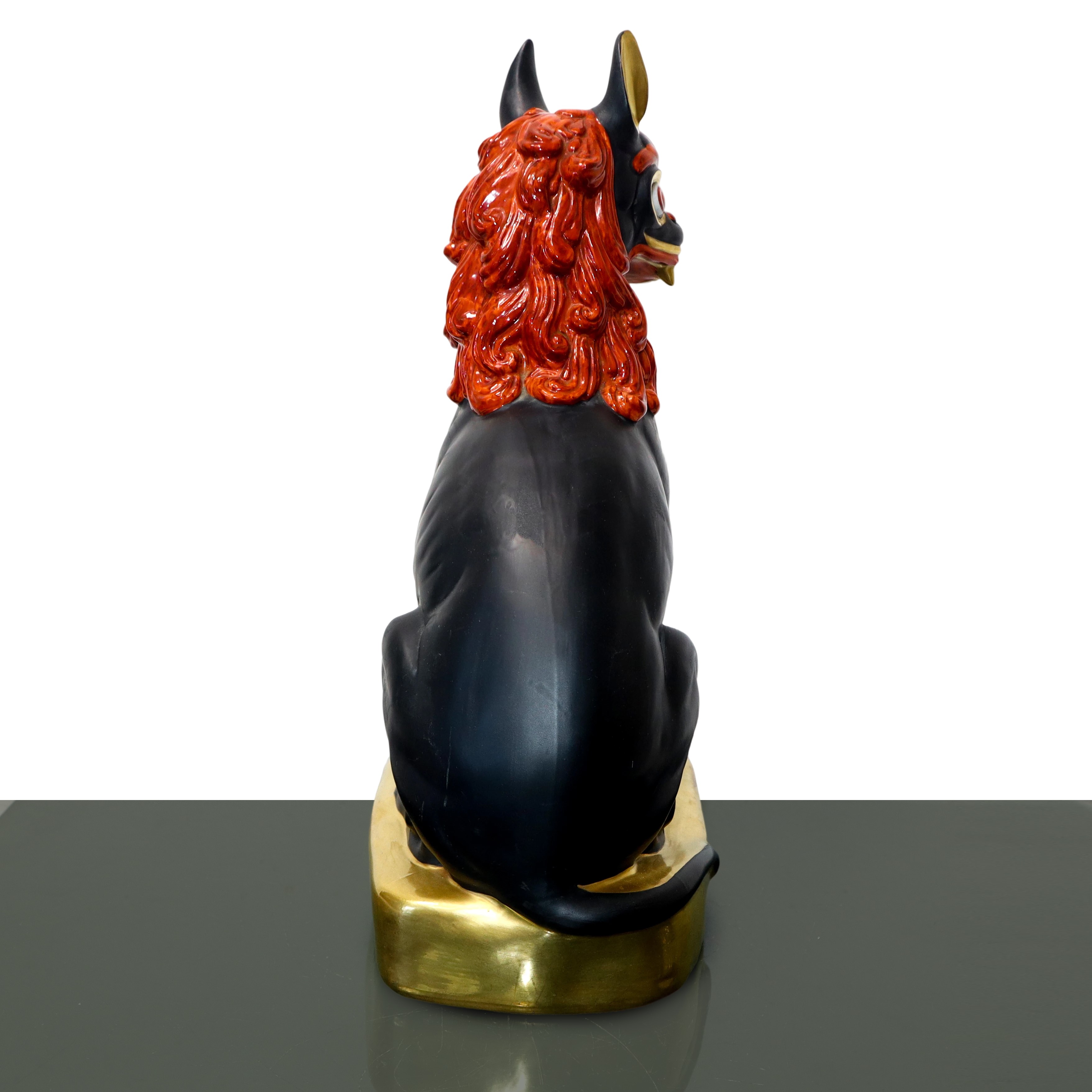 Manifattura Ceramiche Artistiche - Cane di Fo in ceramica nera con decorazioni dorate e rosse