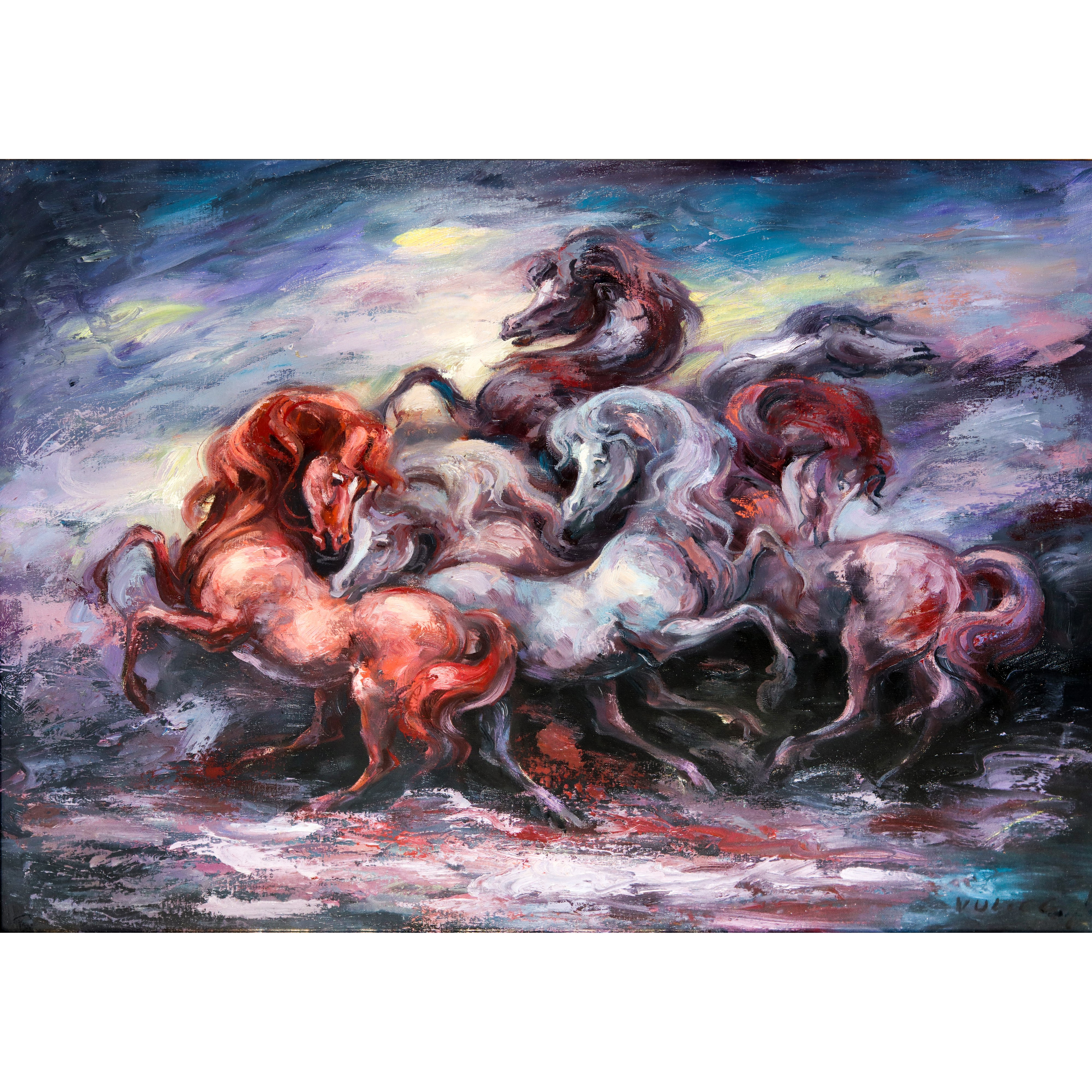 Jovan Vulic - Cavalli, olio su tela