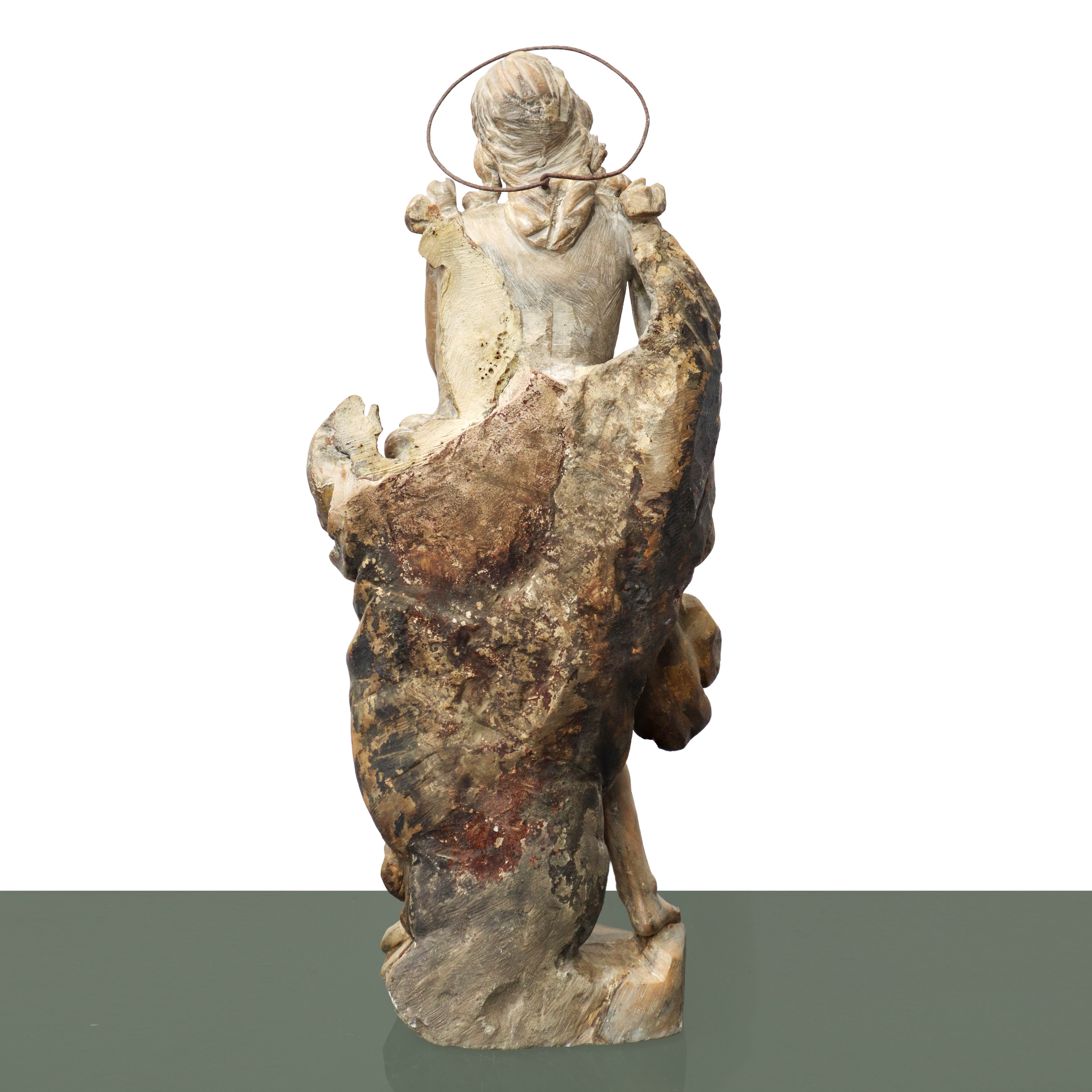 Altare ligneo dorato e laccato con statua di Cristo alla colonna in alabastro rosa di Trapani, pr...