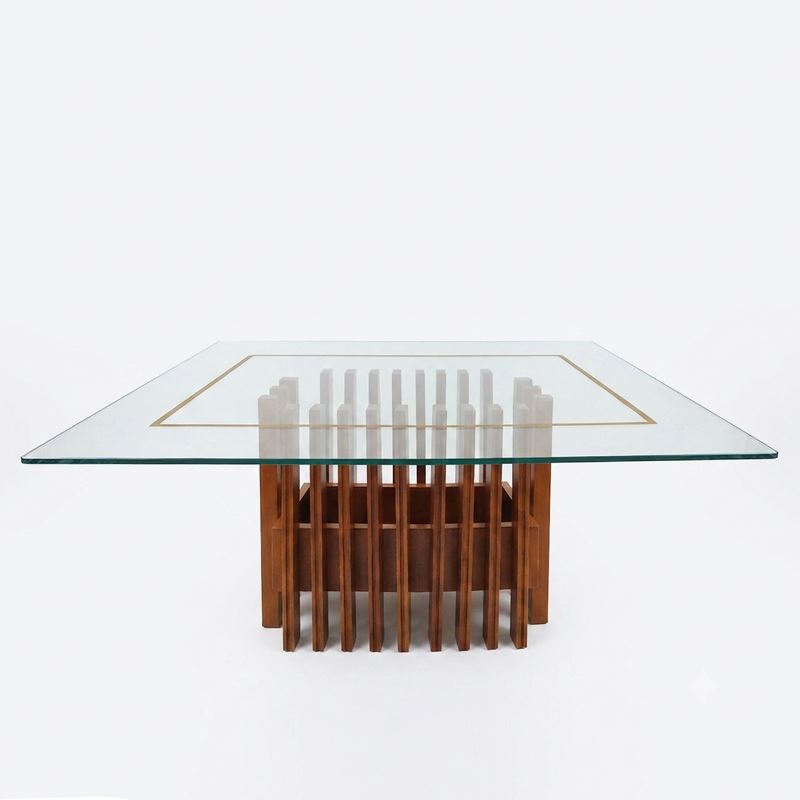 Tavolo con fioriera alla base e piano in vetro, h 73,5 cm, 160x110 cm