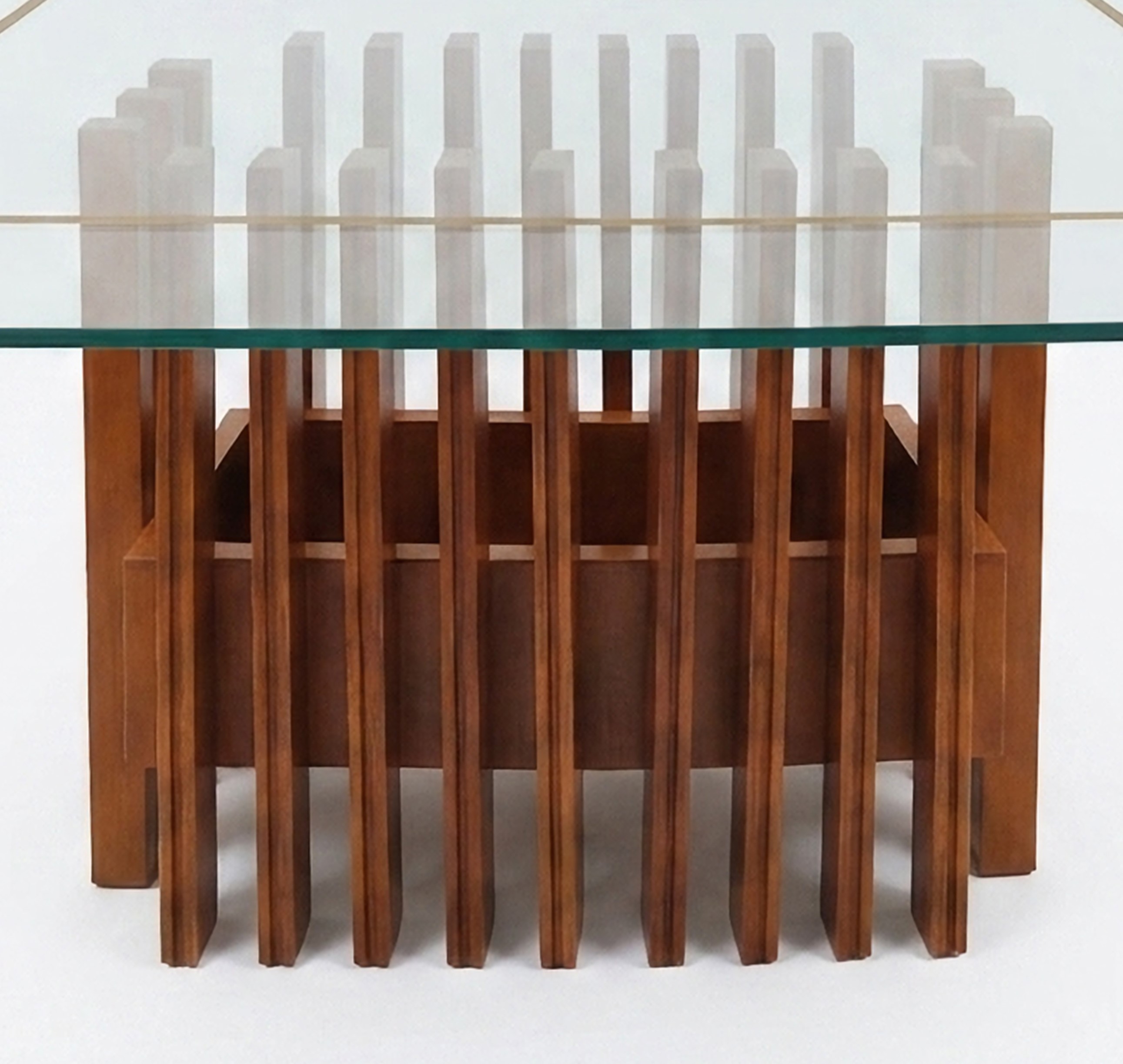 Tavolo con fioriera alla base e piano in vetro, h 73,5 cm, 160x110 cm