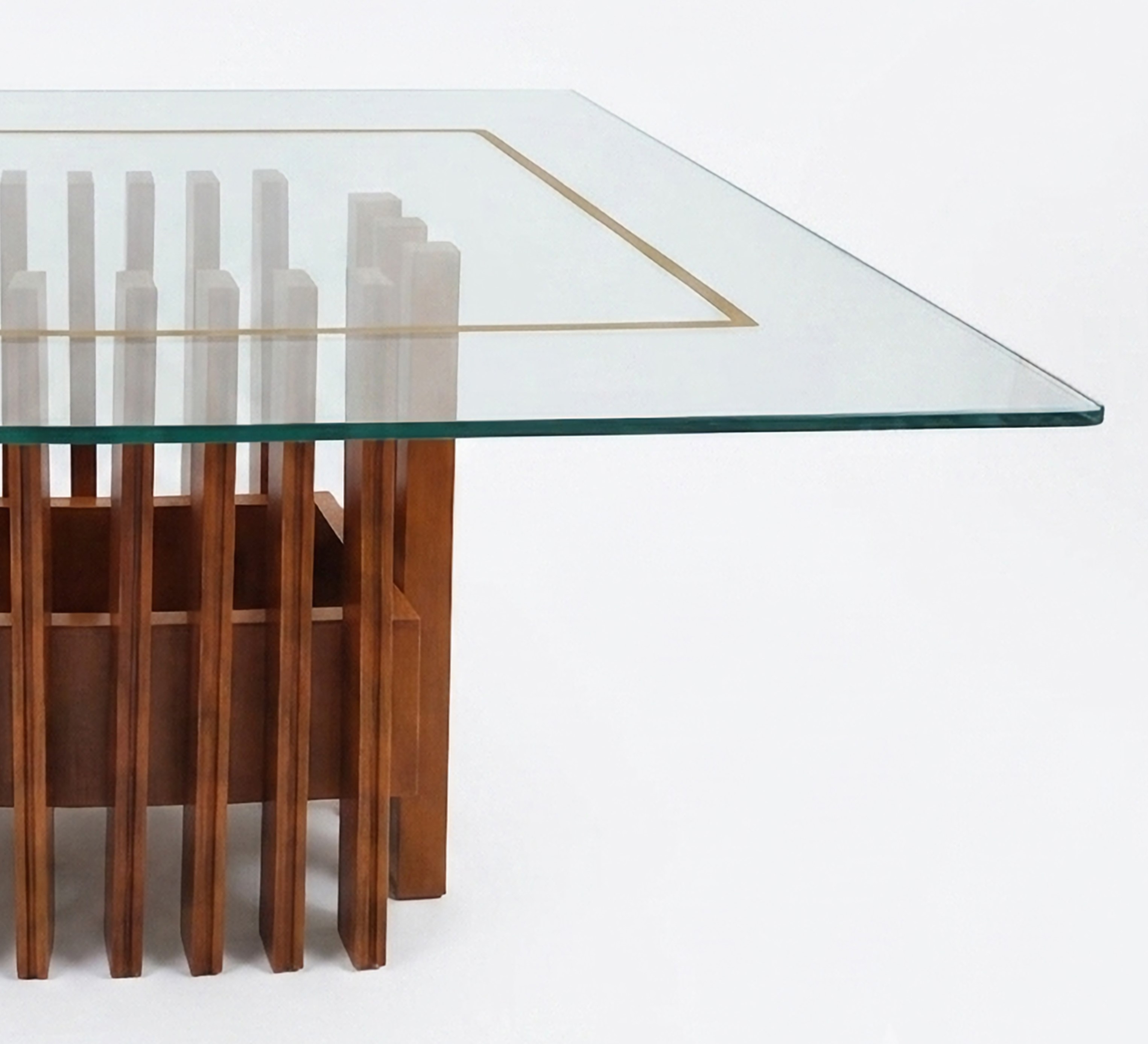 Tavolo con fioriera alla base e piano in vetro, h 73,5 cm, 160x110 cm