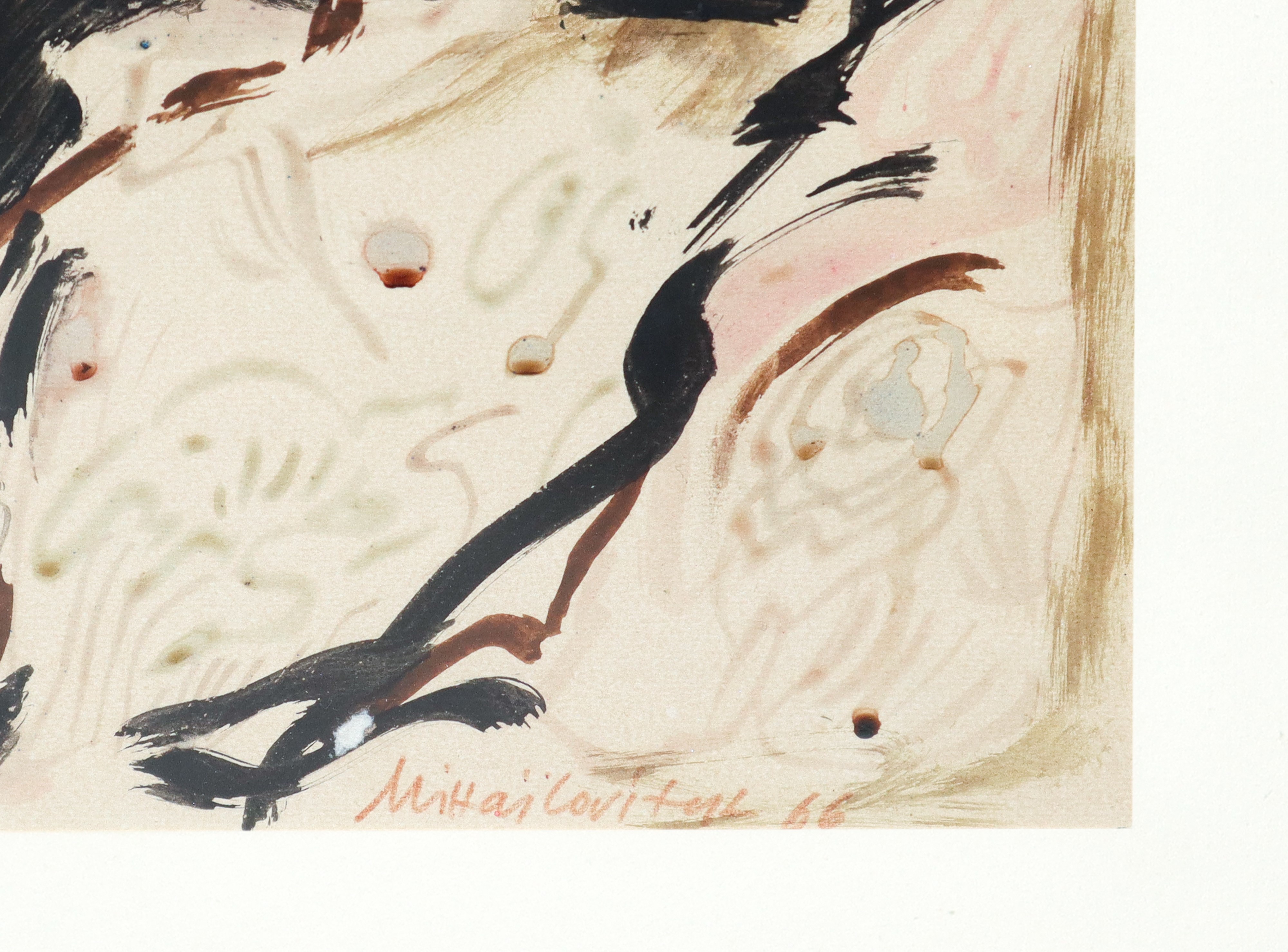 Milorad Bata Mihailović - Senza titolo: astratto segnico, gouache su carta (1966)