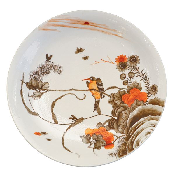 Chinese porcelain plate Green Family with flower and bird decoration