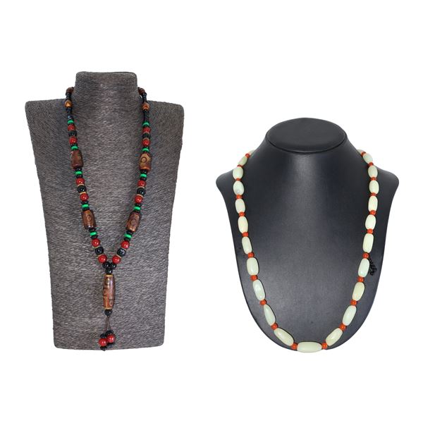 Pair of necklaces composed of jade elements from China and Tibet