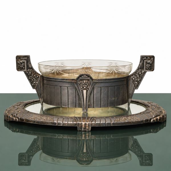 Art Deco mirrored centerpiece planter with tray