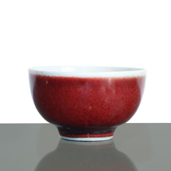 Chinese oxblood red porcelain cup from the Yongzheng period of the Qing Dynasty