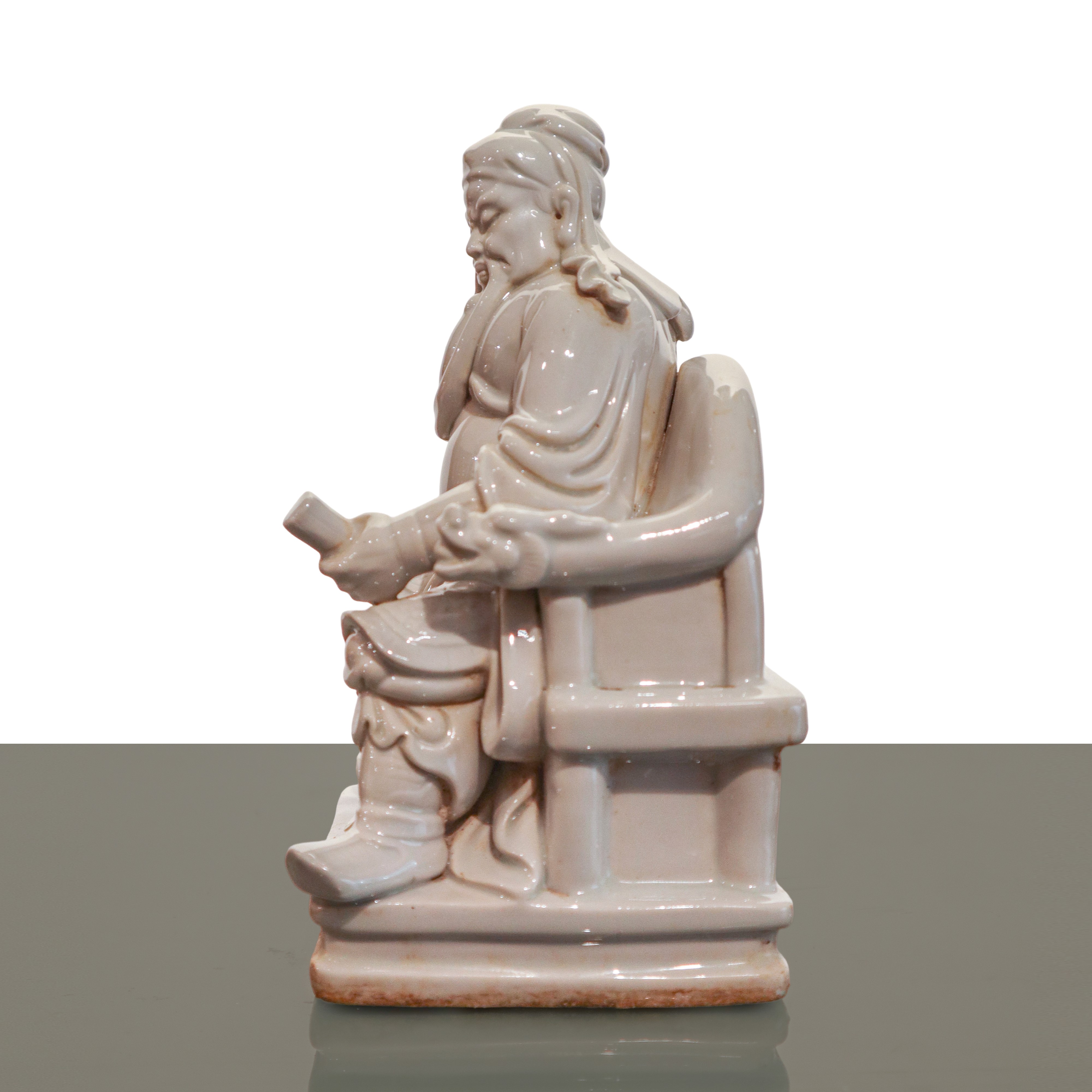 Guan Gon, Statua in porcellana cinese bianca della divinità virtuosa, XIX secolo