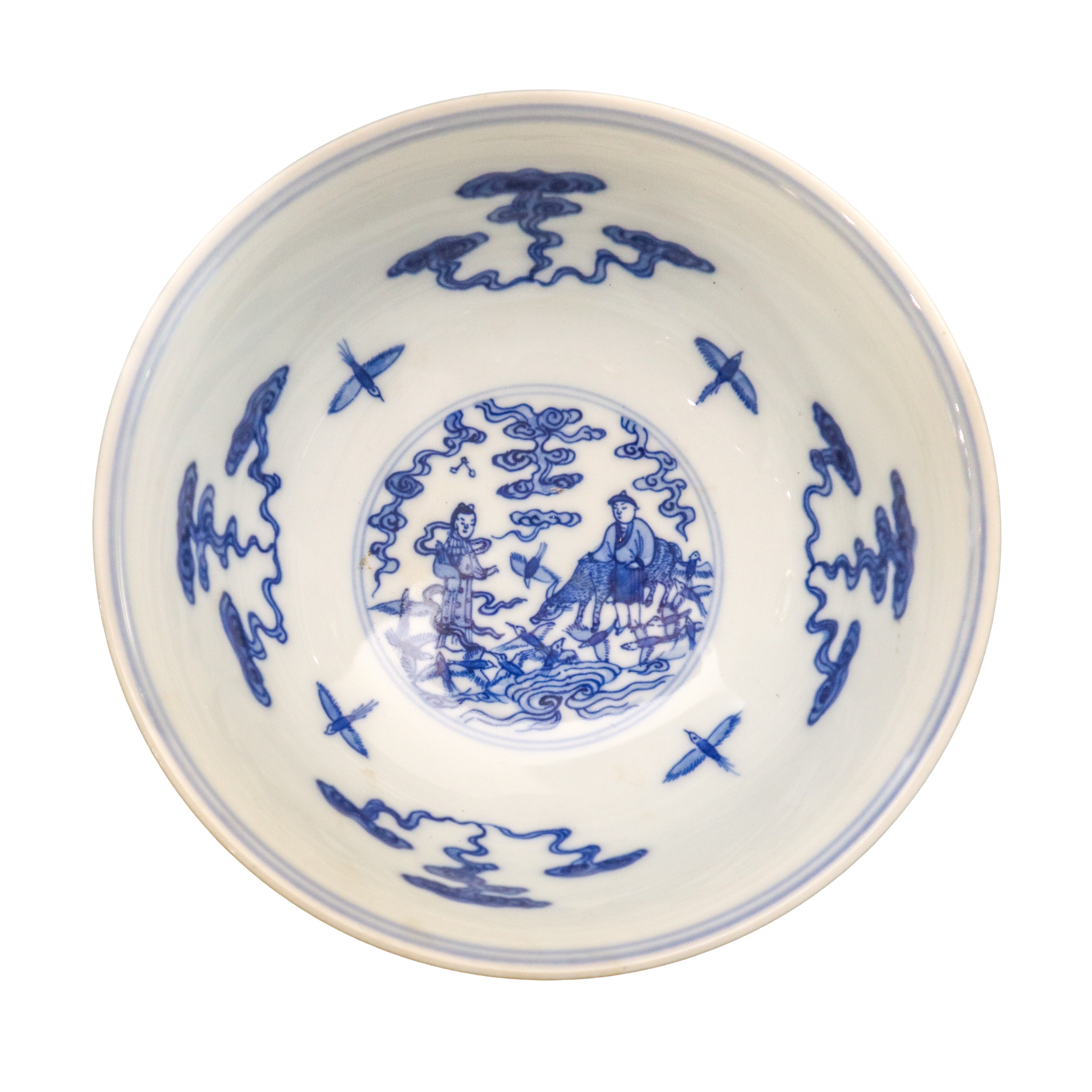 Ciotolina in porcellana cinese, decorazione in smalti blu con scene di vita quotidiana (XIX/XX se...