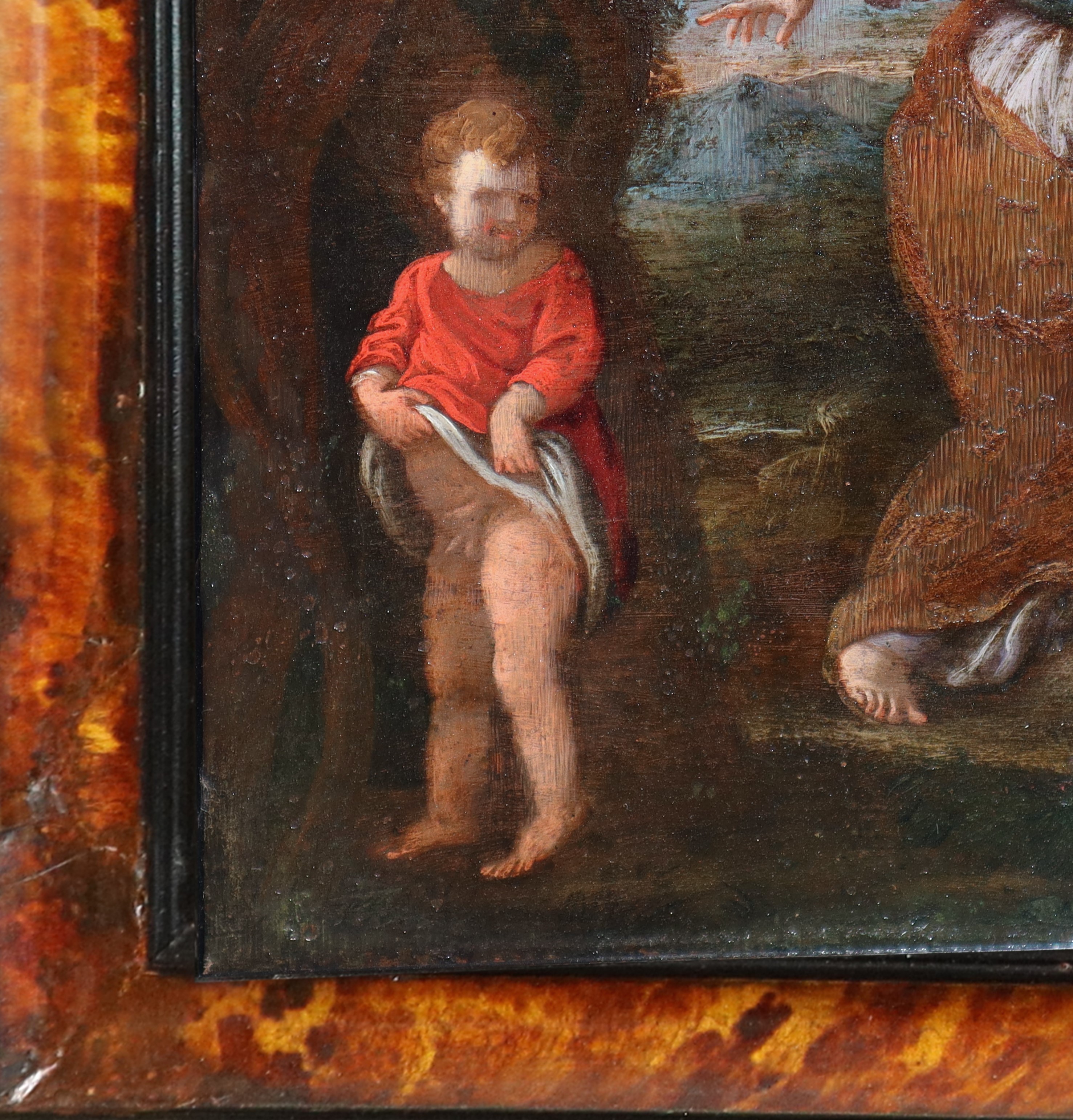 Scena allegorica con due putti e due donne, olio su rame