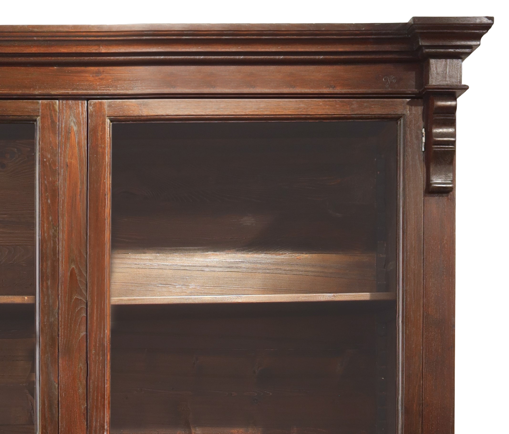 Vetrina in legno di rovere, con due ante a vetri e due cassettini inferiori